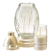 Article Vase funéraire en verre lanterne funéraire rétro clair blanc doré Ø11cm H26,5cm