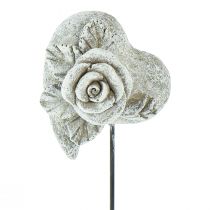 Article Décoration funéraire sur piquet Coeur avec rose 5,5cm 6pcs