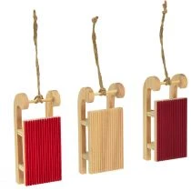 Article Set de 6 mini luges décoratives en bois rouge et naturel 4 x 8,5 cm