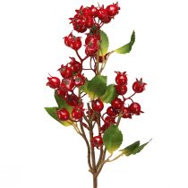 Article Branche Décorative de Faux Cynorrhodons Rouges avec Feuillage, 60 cm, Set de 2