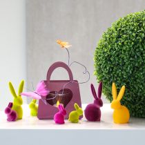 Article Lapin floqué, coloré, 13 cm de haut, assorti, lot de 6