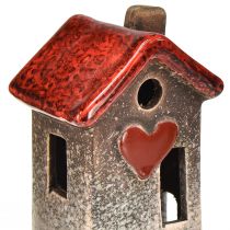 Article Ensemble de 3 maisons en céramique avec toits rouges et cœurs – Décoration hivernale chaleureuse