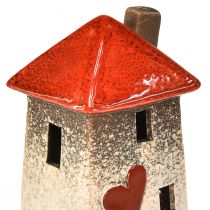 Article Maisons décoratives en céramique avec cœur – Rouge et naturel – Lot de 2 – 17,5 cm