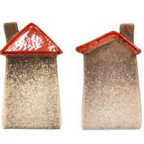 Article Maisons décoratives en céramique avec cœur – Rouge et naturel – Lot de 2 – 17,5 cm