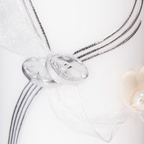 Article Bougie de mariage festive ornée d'un élégant motif en forme de cœur, de décorations argentées et d'un ruban d'organza – idéale pour les mariages et les noces d'argent, 230 x 80 mm