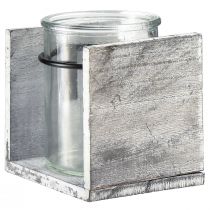 Article Porte-bougie chauffe-plat en verre dans un cadre en bois rustique – gris et blanc, 10 x 9 x 10 cm – Décoration de table charmante