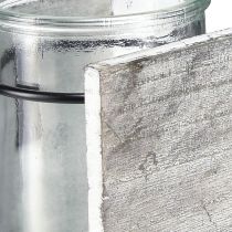 Article Photophore en verre dans un cadre en bois rustique - gris-blanc, 10x9x10cm - charmante décoration de table 3 pièces