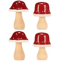 Article Champignons en bois, champignons vénéneux, décoration, bois, FSC, rouge-brun, H6,5/7 cm, 4 pièces