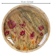 Article Assiettes en bois décorées de fleurs et de papillons, rose naturel, Ø15cm, lot de 3