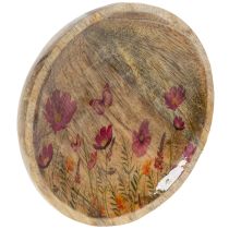 Article Lot de 3 plateaux en bois motif fleurs et papillons roses Ø15 cm