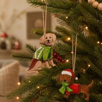 Article Décoration de Noël en métal - 2 chiens avec bonnet et écharpe - 12 cm