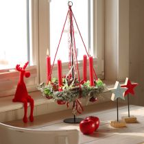 Article Déco Élan bord d’étagère Figurine assise Rouge 31cm 3pcs
