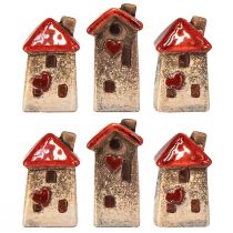 Article Set de 6 petites maisons en céramique avec toit rouge – Décoration intérieure et créative – 6 cm