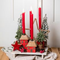 Article Bougeoir Maison de Noël bois rouge 9×9×11cm 2 pcs