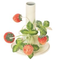 Article Bougeoir en métal décoré de fraises, couleur crème d'été, H13cm