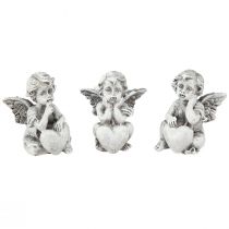 Article Figurine de décoration funéraire petit ange avec coeur gris H5,5cm 6 pcs