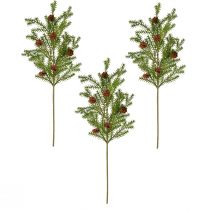Article Branches de pin artificielles avec pommes de pin, 48 cm – Décoration de Noël, lot de 3 branches vertes