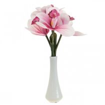 Orchidées artificielles fleurs artificielles en vase blanc/rose 28cm
