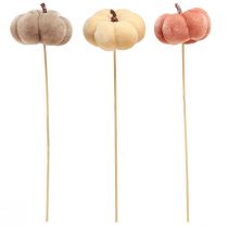 Article Citrouille décorative en tissu sur bâton jaune marron orange Ø7cm 9 pcs