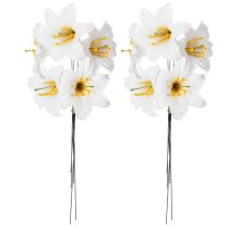 Article Lys artificiel blanc, sur fil de fer, taille moyenne, 35 cm, lot de 5