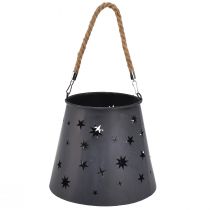 Article Lanterne en métal anthracite avec étoiles – Ø16,5 cm, hauteur 24 cm – décoration élégante avec poignée de transport