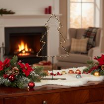 Article Sapin de Noël LED en métal, 47 cm, éclairage micro-LED blanc chaud, décoration de table intérieure