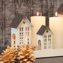 Article Ensemble de maisons en métal sur plateau, 3 pièces, 35 cm, gris