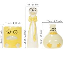 Article Lot de 3 figurines en céramique en forme de canards avec lunettes, décoration printemps-été, H 25 cm