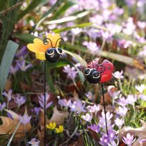 Article Coccinelle et abeille avec bâton Décoration de jardin en métal 46 cm 2 pièces