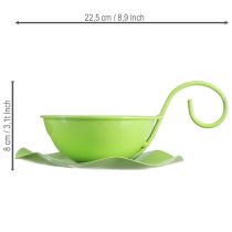 Article Tasse décorative en métal avec soucoupe, vert clair, H 8 cm Ø 11,5 cm, lot de 2