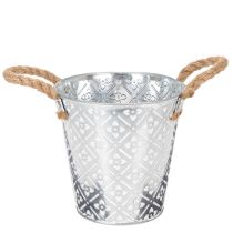 Article Pot en métal décoratif avec poignées en corde et motif floral Ø18cm