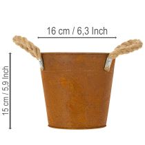 Article Pot en métal avec anses, pot à herbes, décor rouille Ø16,5 cm H15 cm