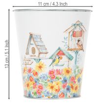 Article Pot en métal décoré, jardinière avec nichoirs, seau en fer-blanc H13cm Ø11.5cm