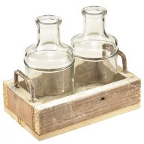 Article Mini vases verre plateau décoratif bois vintage 16x10x14cm ensemble