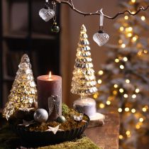 Article Mini sapin de Noël avec éclairage LED argent or 28cm