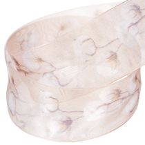 Article Ruban d'organza, fleurs de coton, ruban décoratif, rose, 40 mm, 15 m