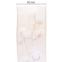Article Ruban d'organza, fleurs de coton, ruban décoratif, rose, 40 mm, 15 m