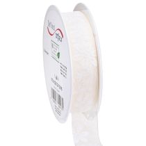 Article Ruban cadeau fleur en organza crème 25 mm 18 m