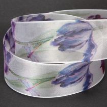 Article Ruban d'organza, ruban de mousseline, tulipes perroquet, violet, 40 mm, 18 m