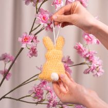Article Set de 3 lapins de Pâques en tissu avec pompon à suspendre, 13 cm, couleurs pastel