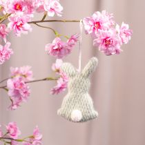 Article Set de 3 lapins de Pâques en tissu avec pompon à suspendre, 13 cm, couleurs pastel