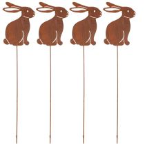 Article Piquet de jardin en métal en forme de lapin de Pâques, pour une décoration printanière élégante en extérieur, 80 cm, lot de 4