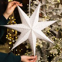 Article Étoile en papier blanche 45 cm avec perforations pour décoration lumineuse de Noël