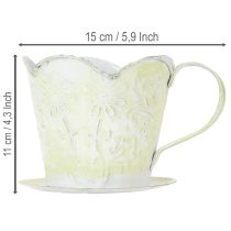 Article Pot décoratif en métal style tasse, Ø11cm H11cm, vert et blanc, Shabby Chic