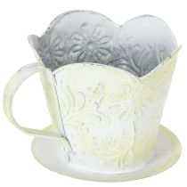 Article Pot décoratif en métal style tasse, Ø11cm H11cm, vert et blanc, Shabby Chic