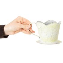 Article Pot décoratif en métal style tasse, Ø11cm H11cm, vert et blanc, Shabby Chic