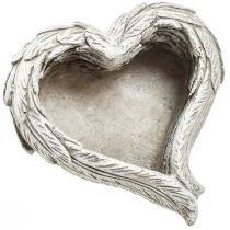 Article Paire de cœurs déco en pierre avec motif plumes 13×12×6 cm gris et blanc