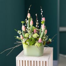 Article Lot de 3 pots de fleurs ovales en plastique vert, 20 x 10 x 11 cm