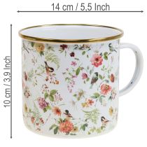 Article Tasse en métal émaillé pour plantes avec motifs floraux - Ø11 cm