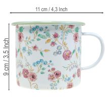 Article Petite tasse jardinière en métal émaillé avec motif floral